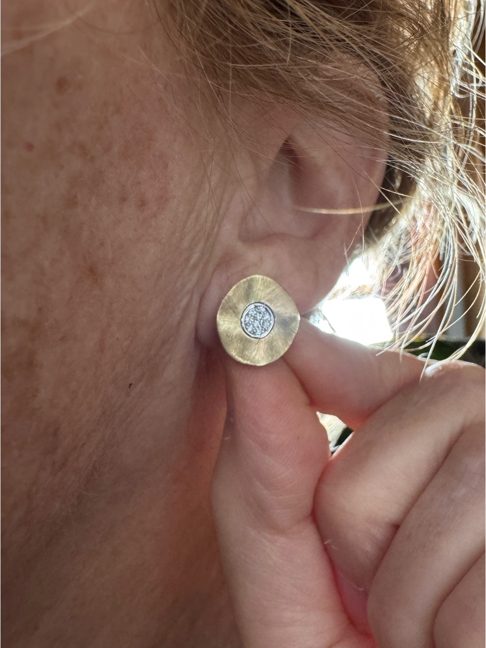 14k Artisan Diamond Disc Earrings - Picture 8 of 9